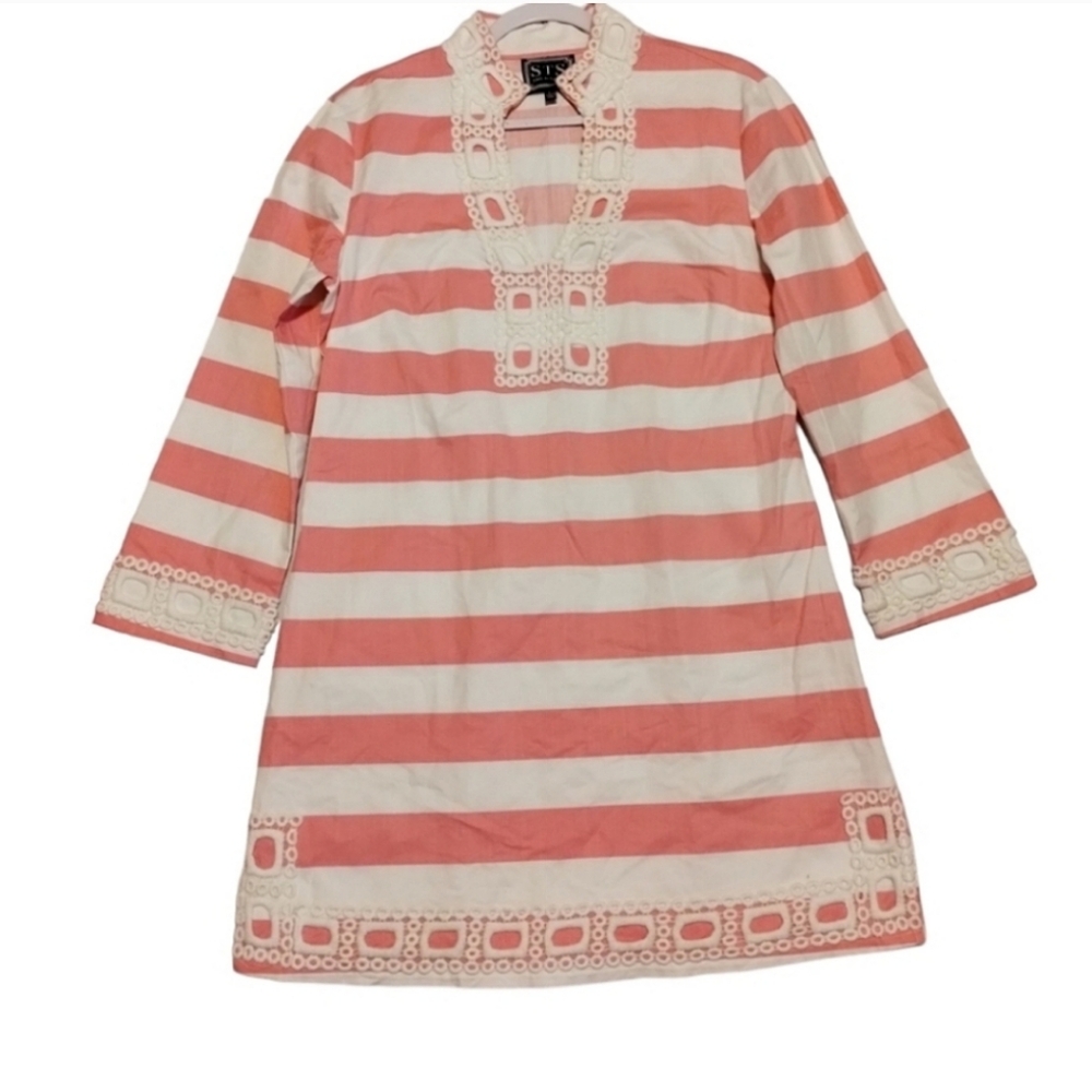 Sail to Sable Long Sleeve pink and White Dress